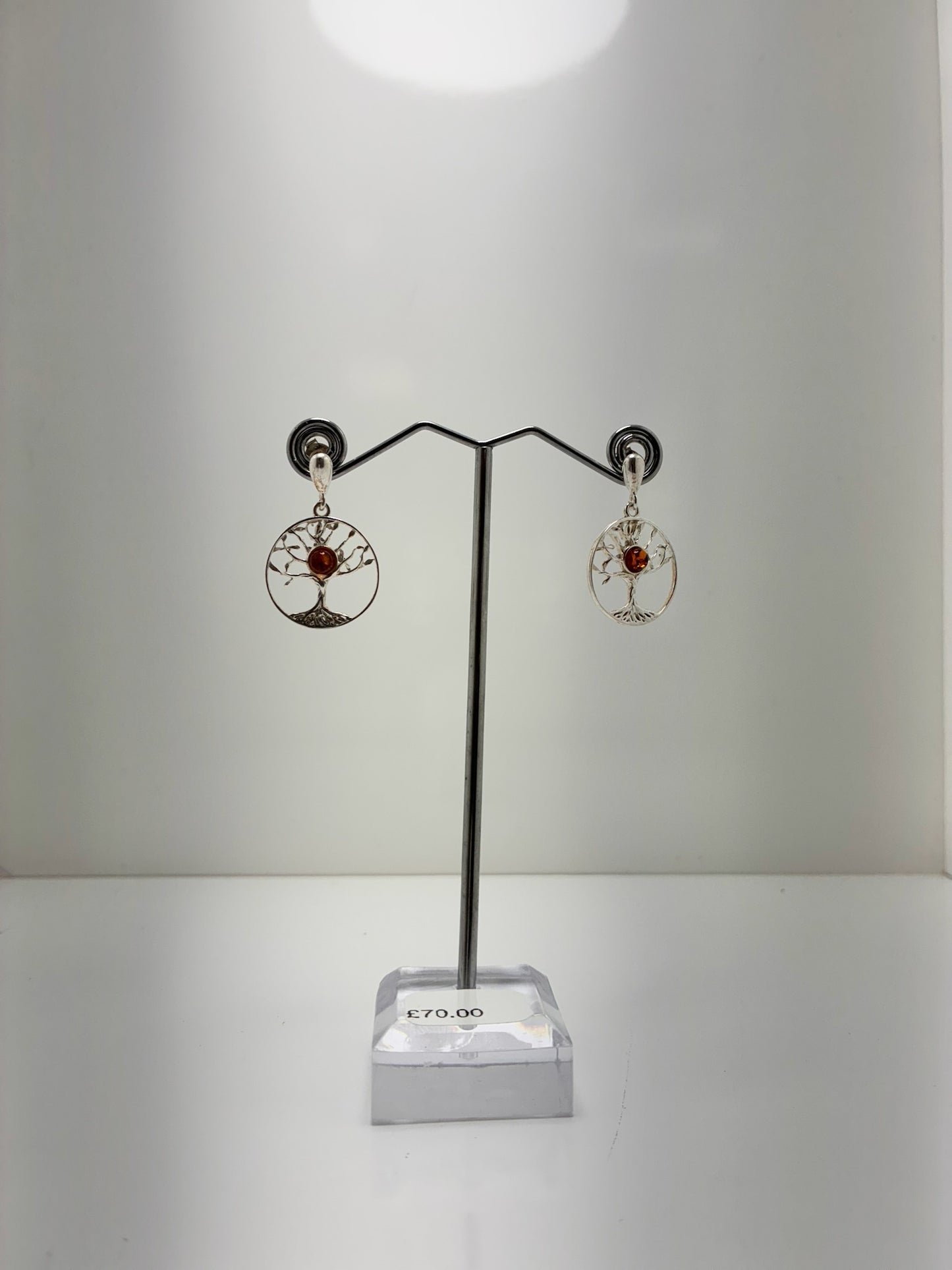 Sterling Silver Tree Of Life Amber Earrings