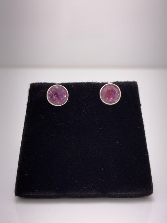 Sterling Silver Round Pink Sapphire Stud Earrings