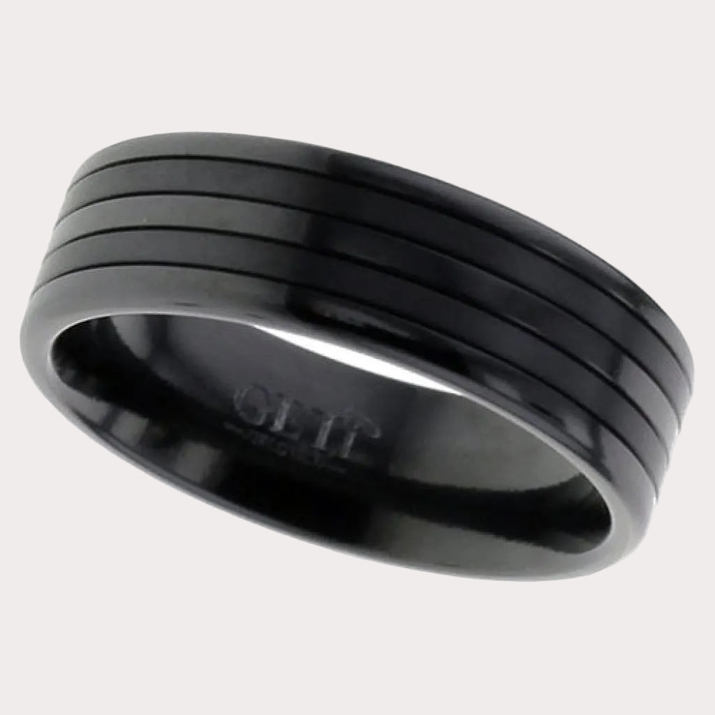 Flat Profile, Black Zirconium 5 Band Satin and Polished Finish