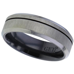 Flat chamfered profile Relieved Black Zirconium ring with one groove.