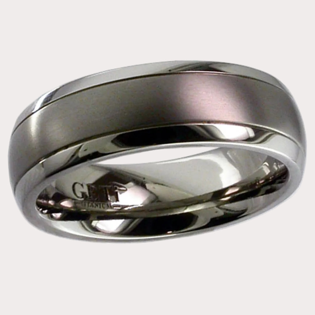 Dome Titanium ring with 2 fine grooves - satin brush finish.