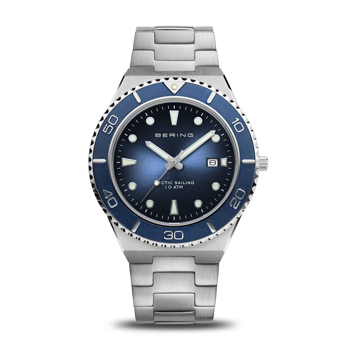 Bering Time Mens Silver and Blue Watch