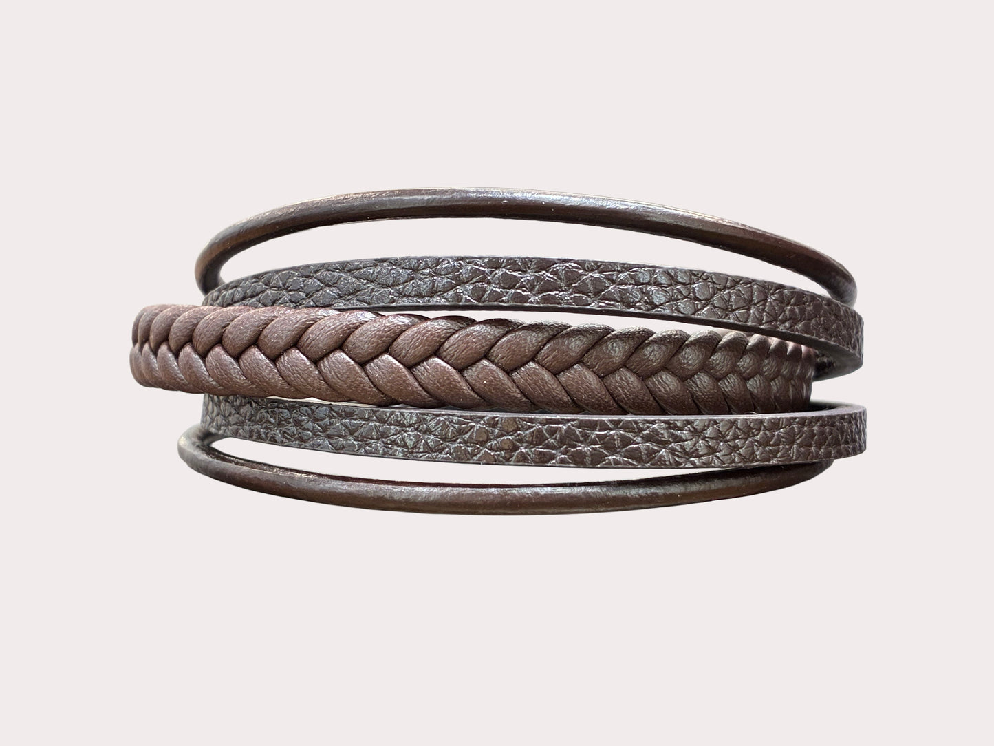Stainless Steel Leather Brown Braided Bracelet