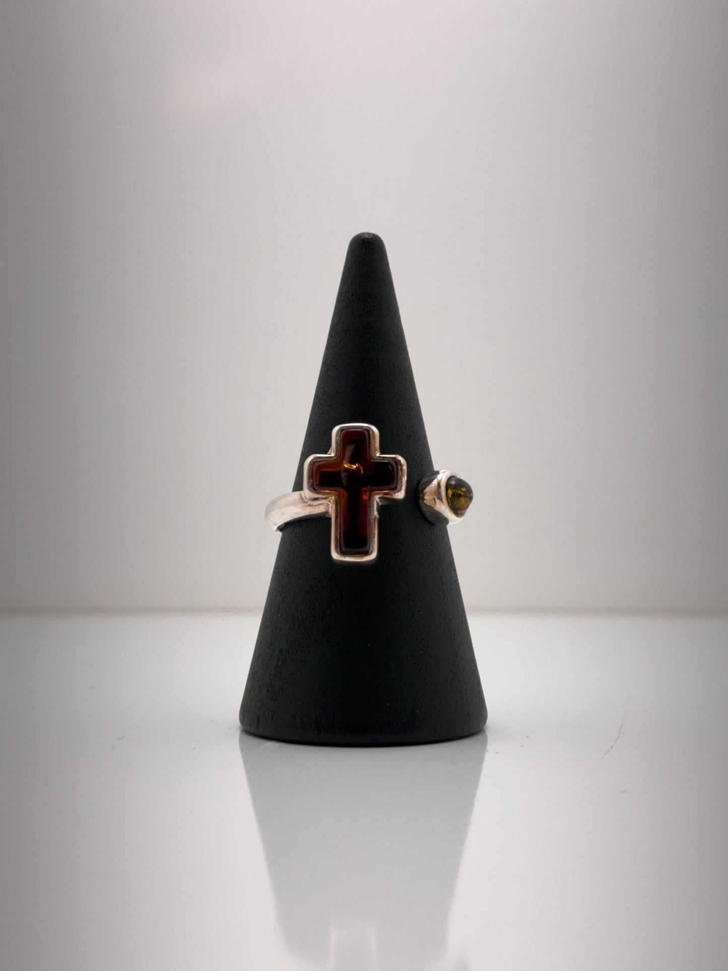 Sterling Silver Cross Amber Ring