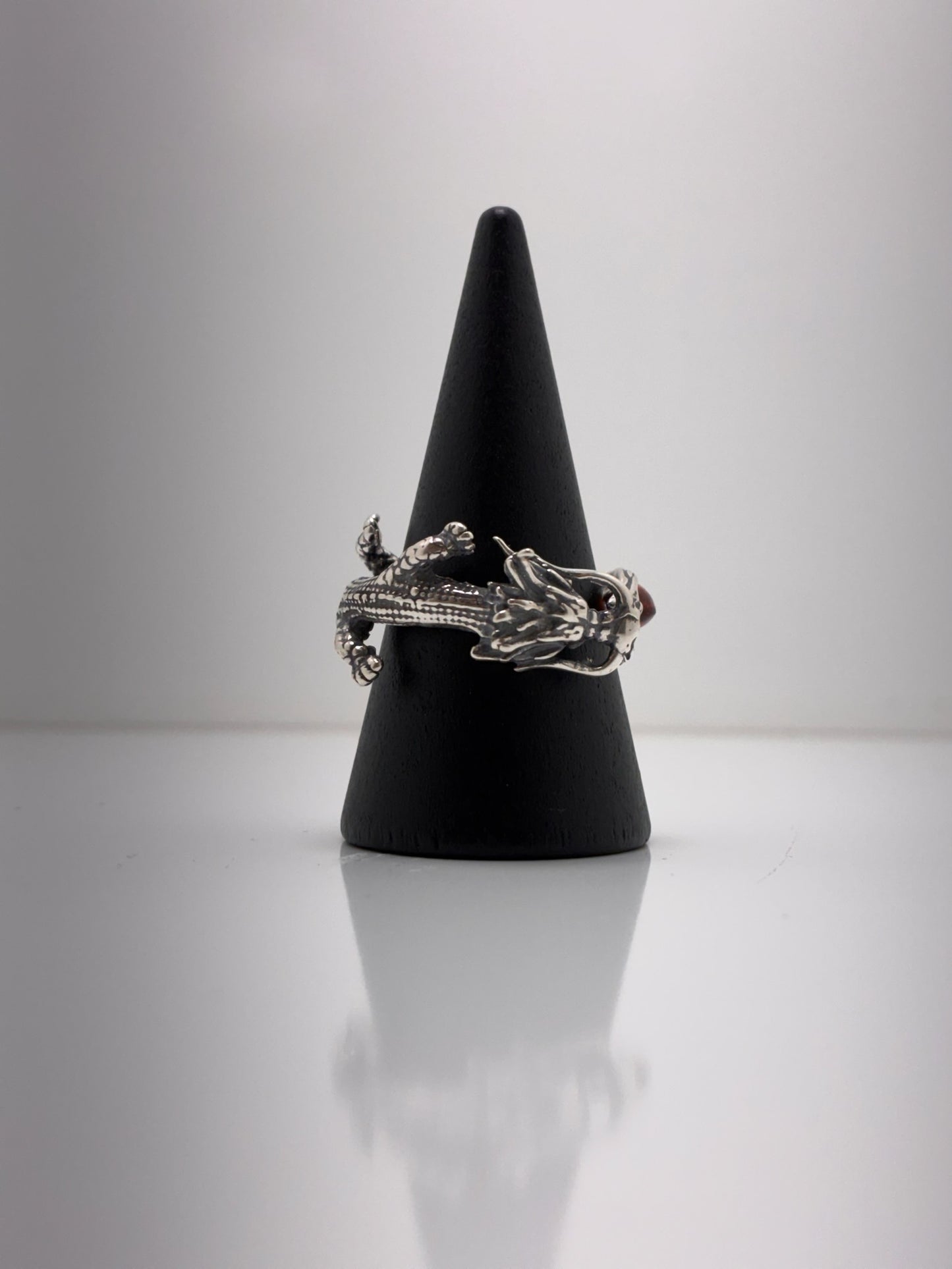 Sterling Silver Dragon Amber Ring