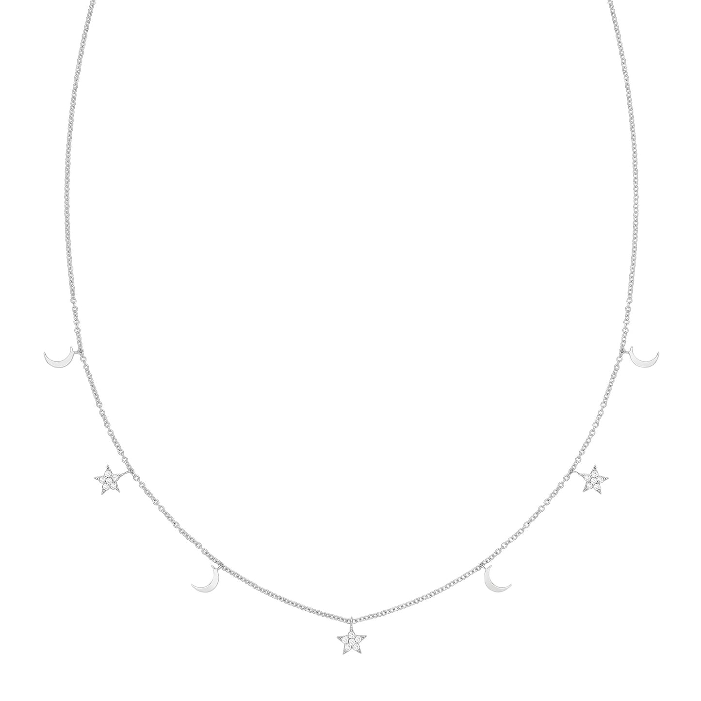 Sterling Silver Moon And Star Necklet