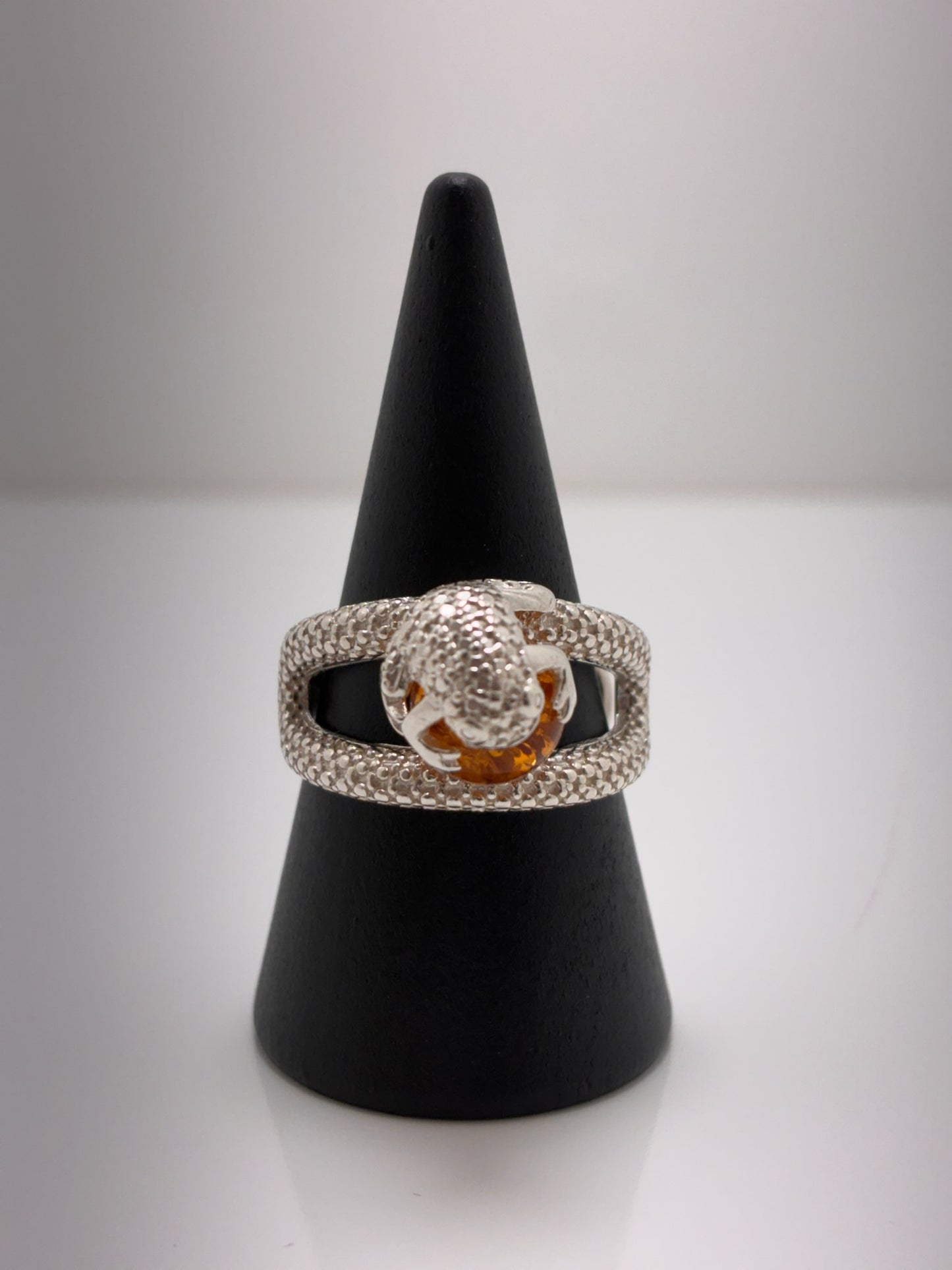 Sterling Silver Frog Amber Ring