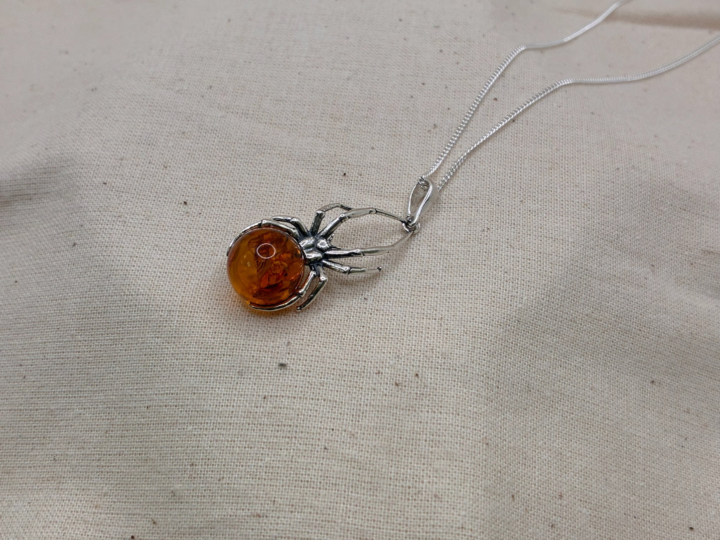 Sterling Silver Amber Large Spider Pendant