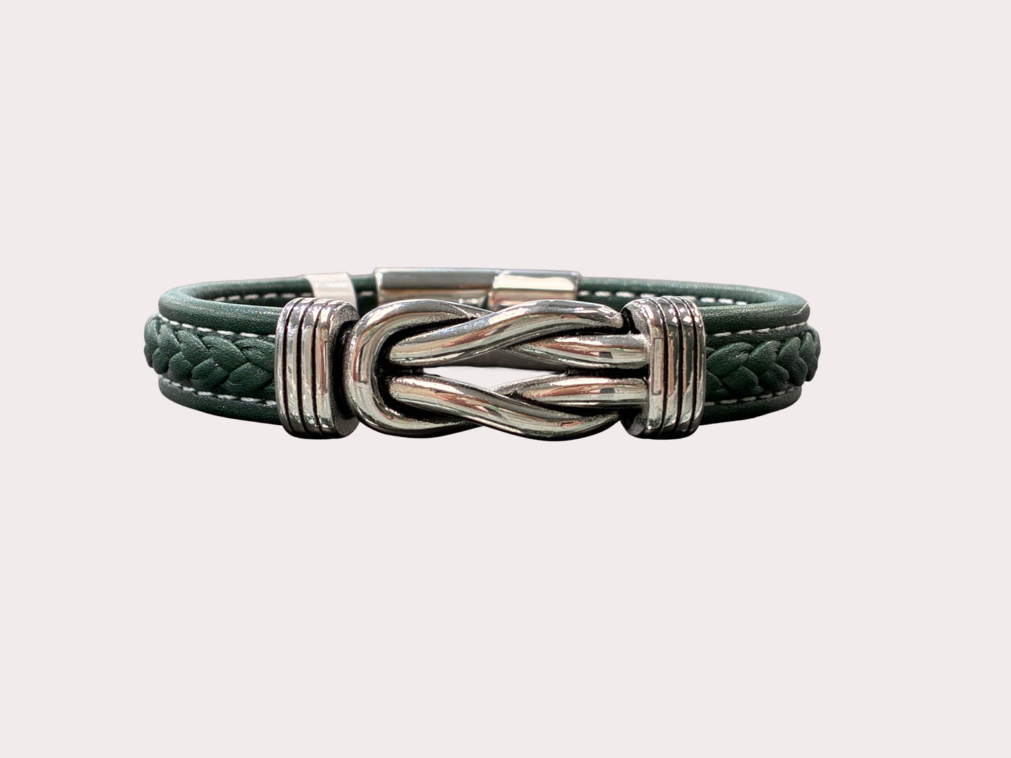 Stainless Steel Green Knot Leather Bracelets