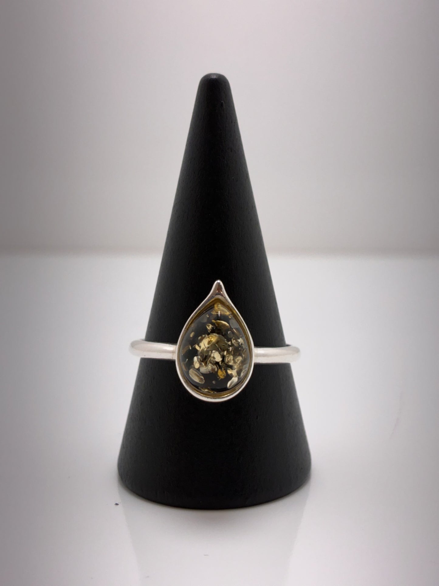 Sterling Silver Large Teardrop Amber Ring