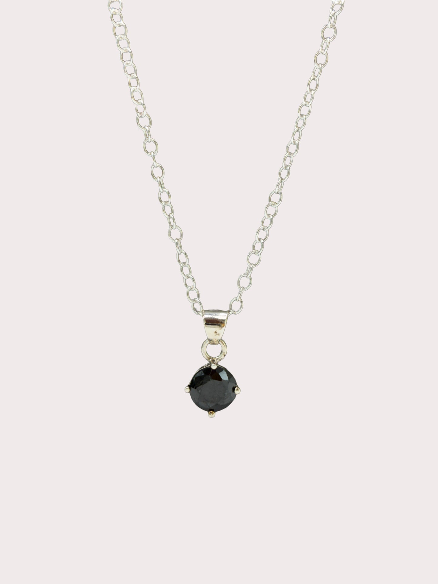 Sterling Silver Round Four Claw Black CZ Pendant