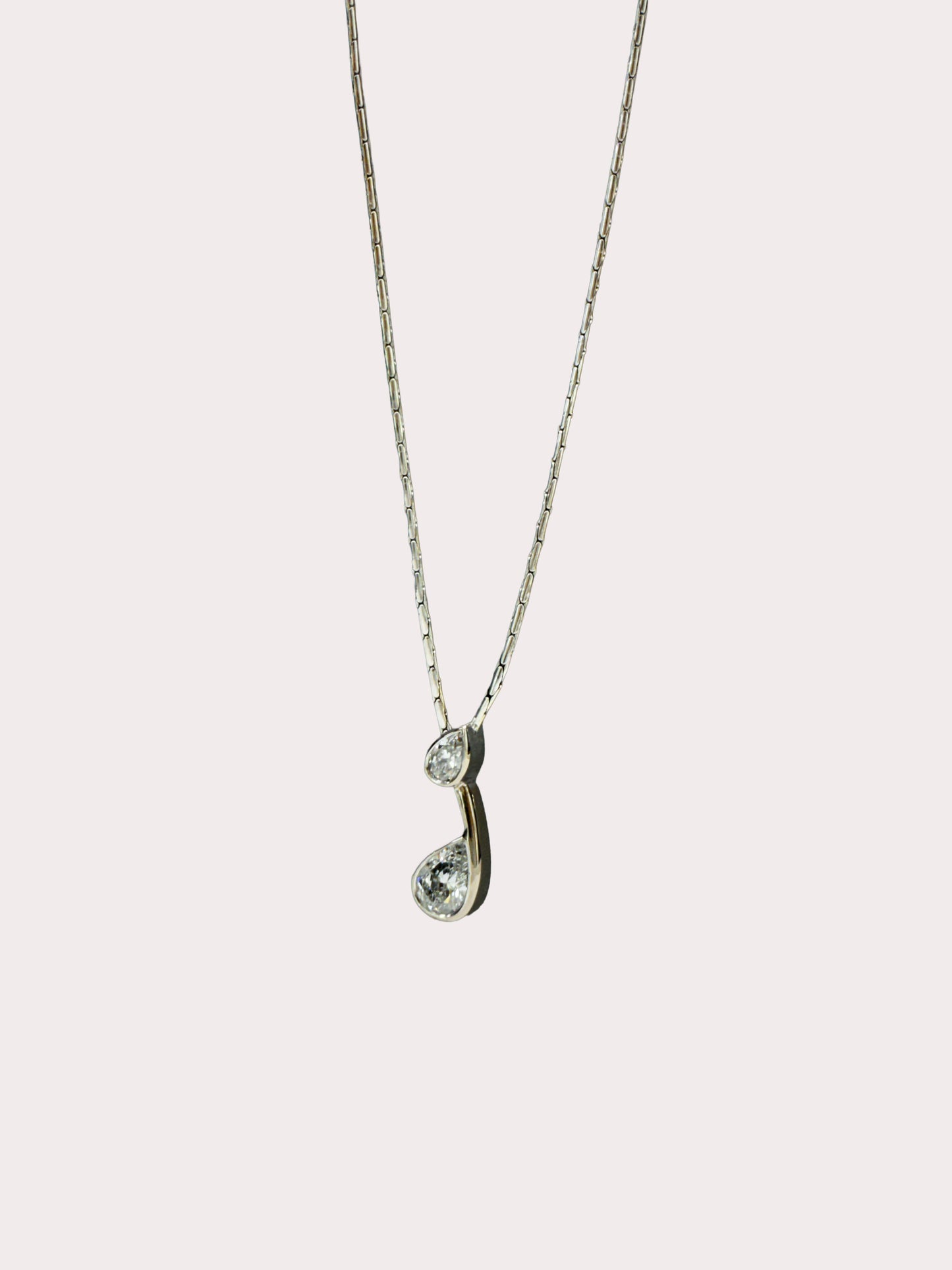 18CT White Gold Diamond Double Pear Drop Necklace