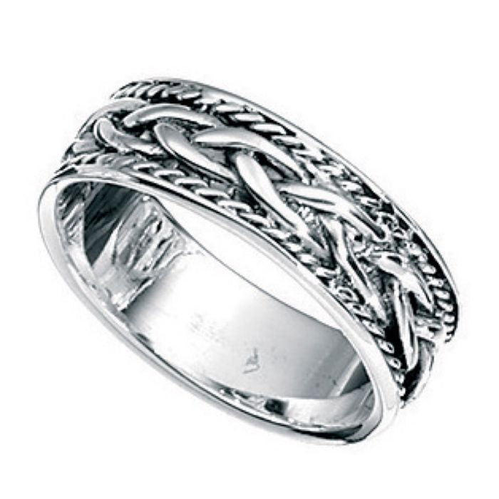 Sterling Silver Plaited Beaded Edge Ring