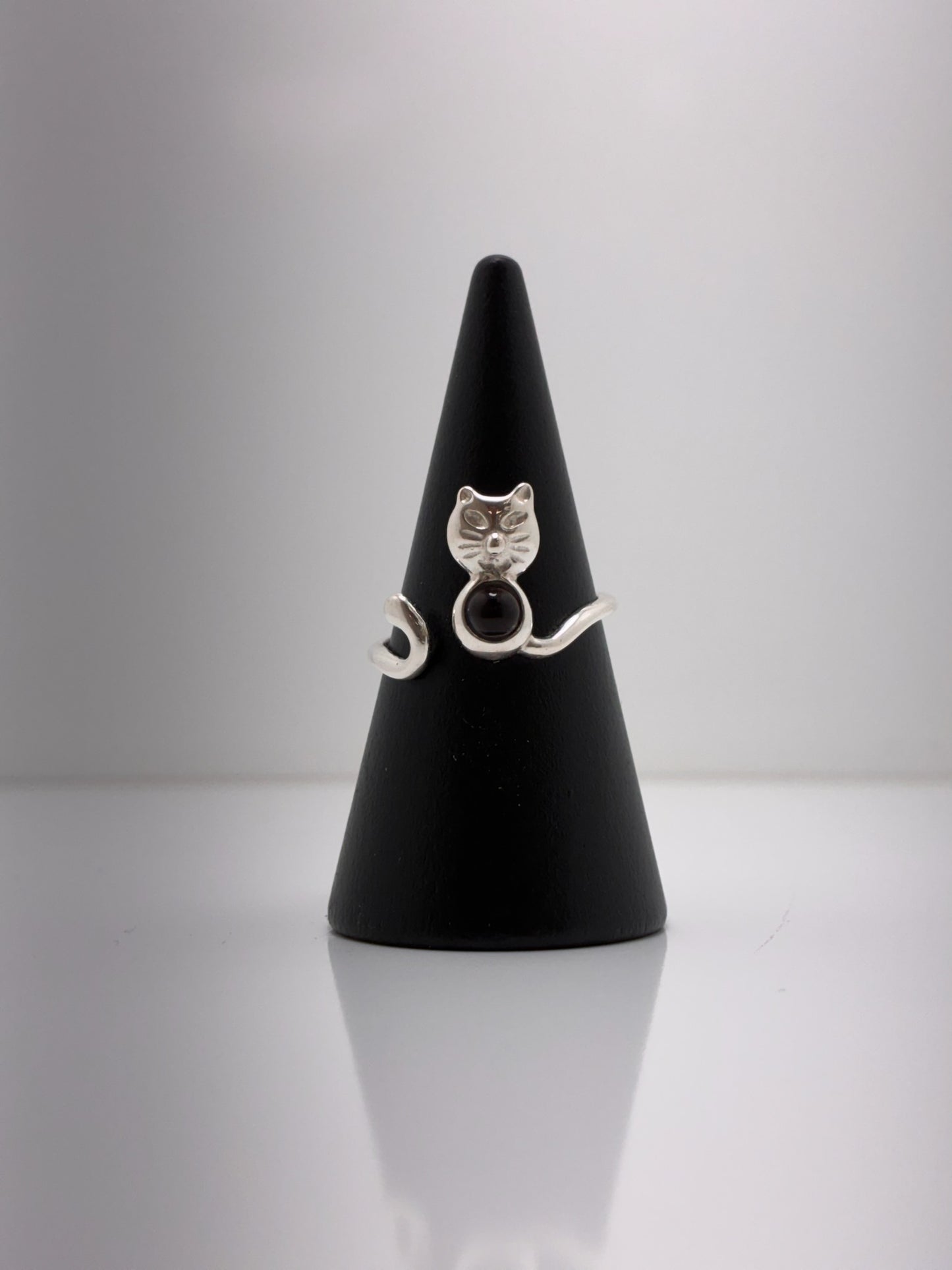 Sterling Silver Cat Amber Ring