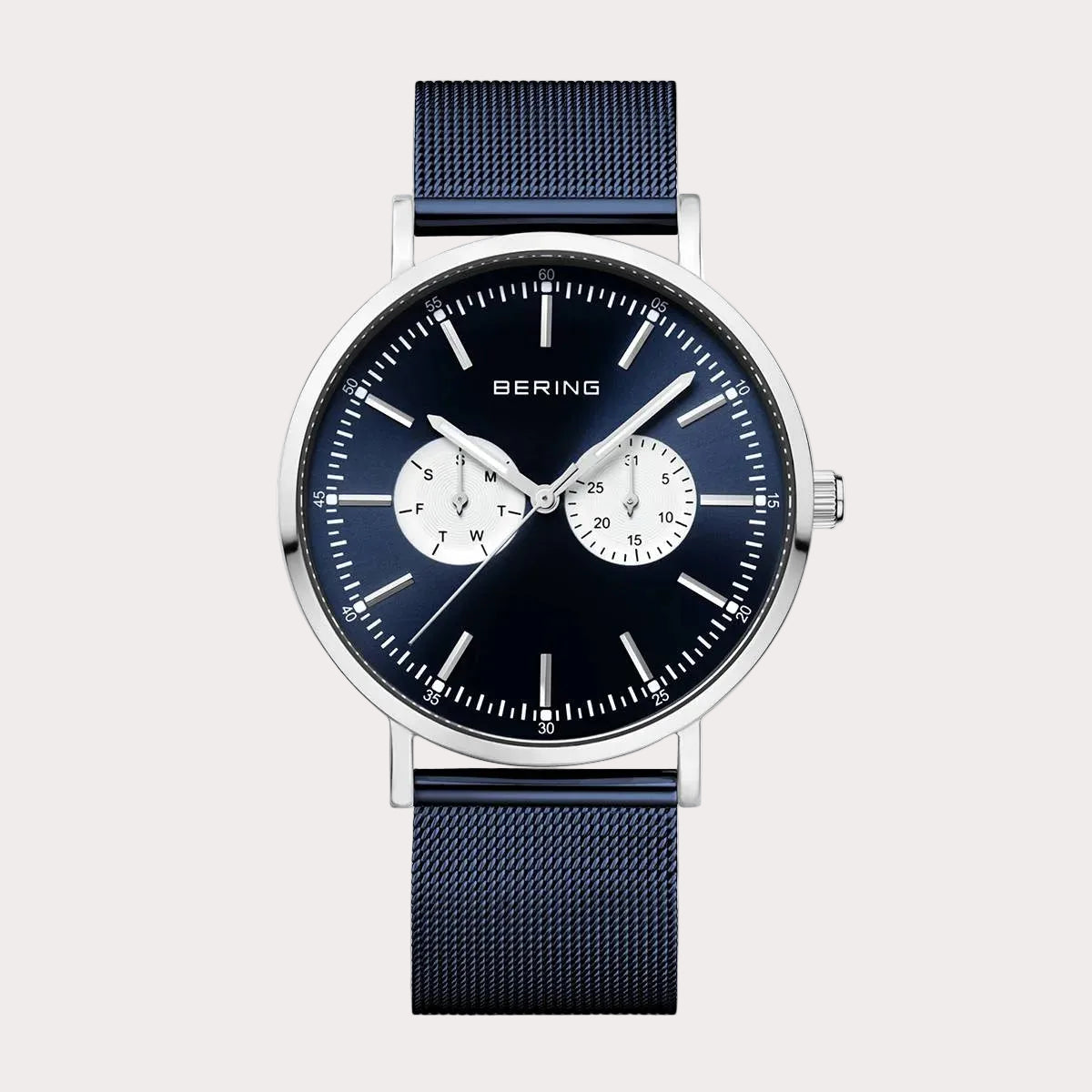 BERING Mens Silver and Blue Mesh Watch