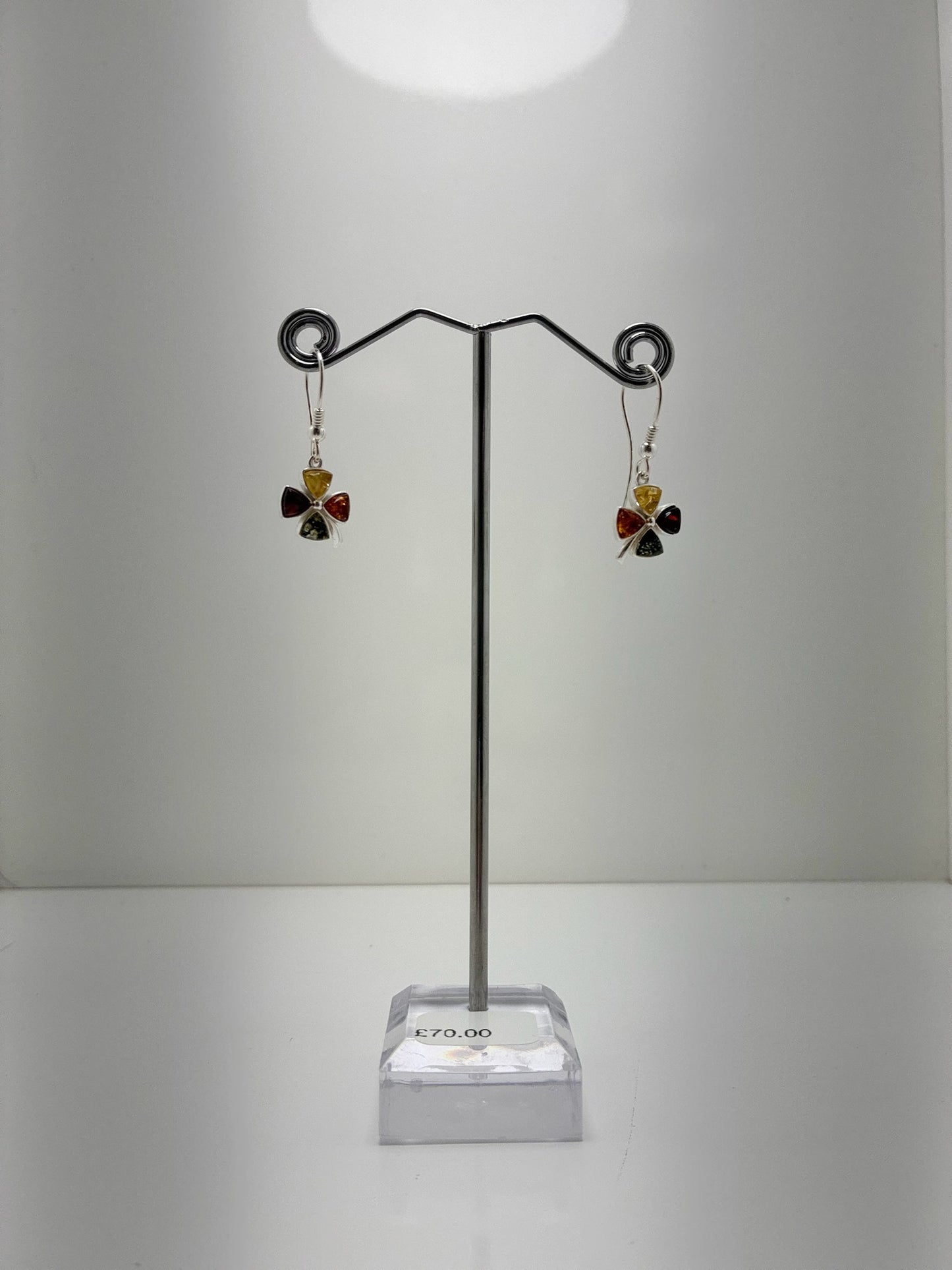Sterling Silver Clover Amber Earrings
