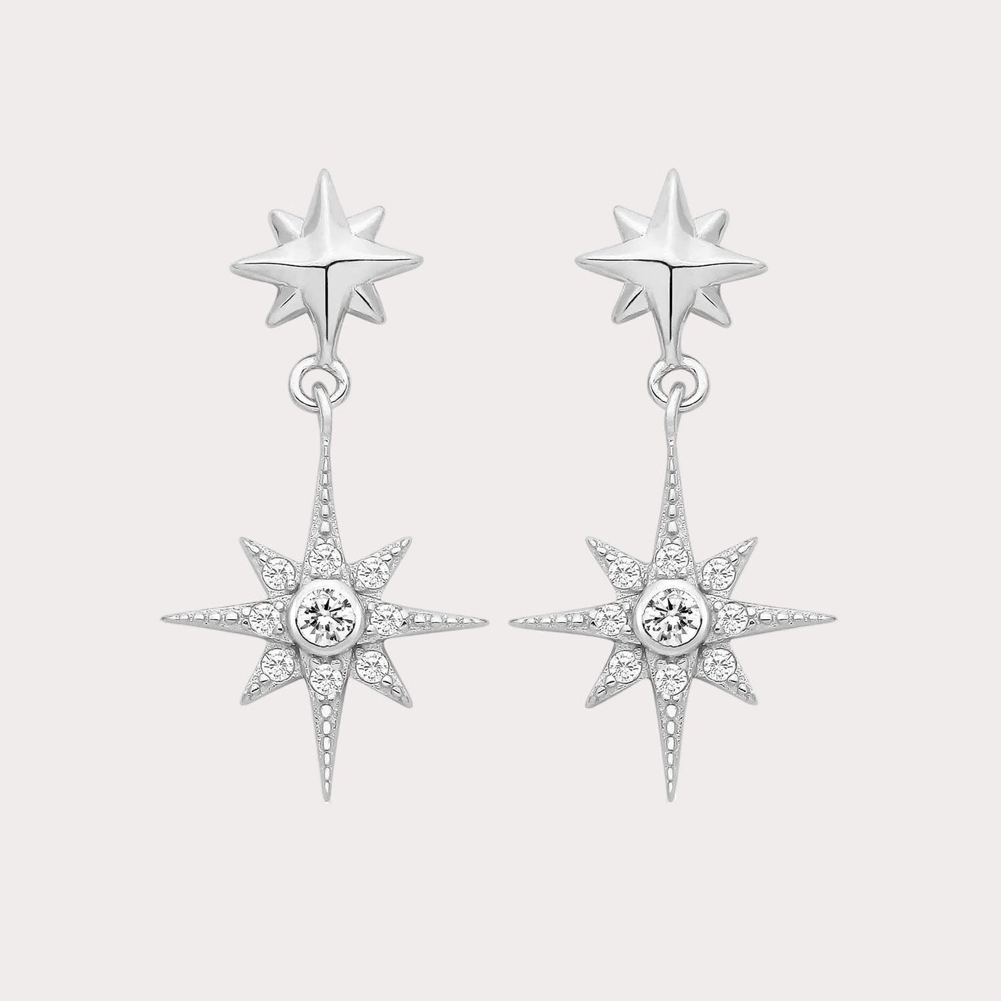 Sterling Silver Northern Star Drop Earrings