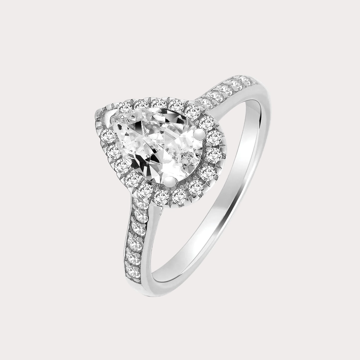 Sterling Silver Pear Cut Halo CZ Ring