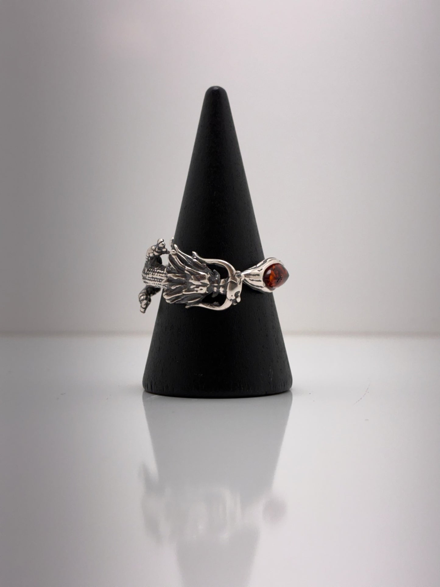 Sterling Silver Dragon Amber Ring