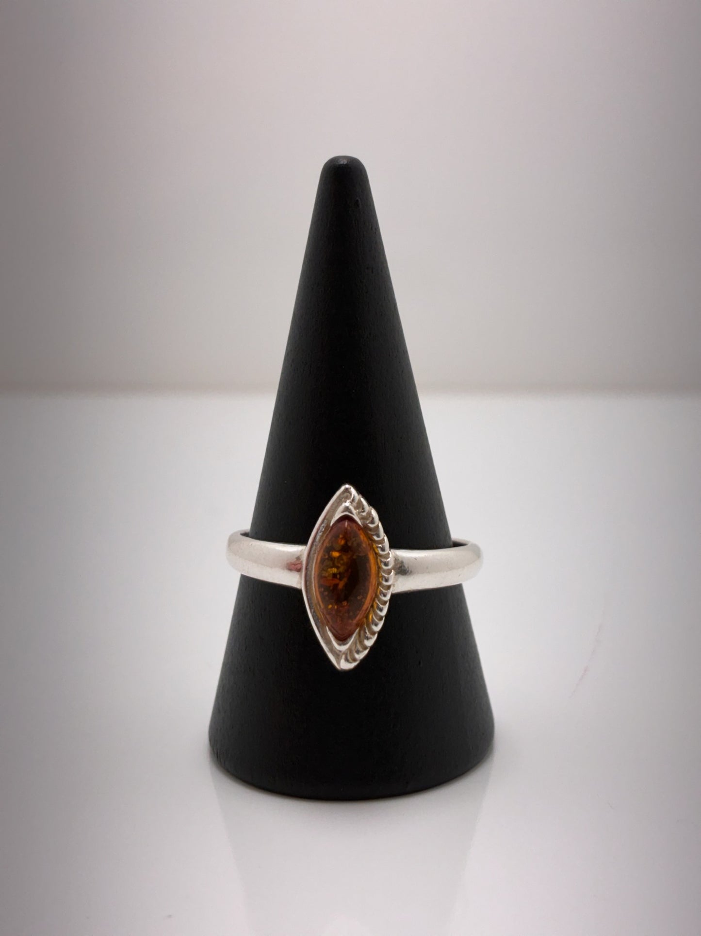 Sterling Silver Beaded Amber Ring