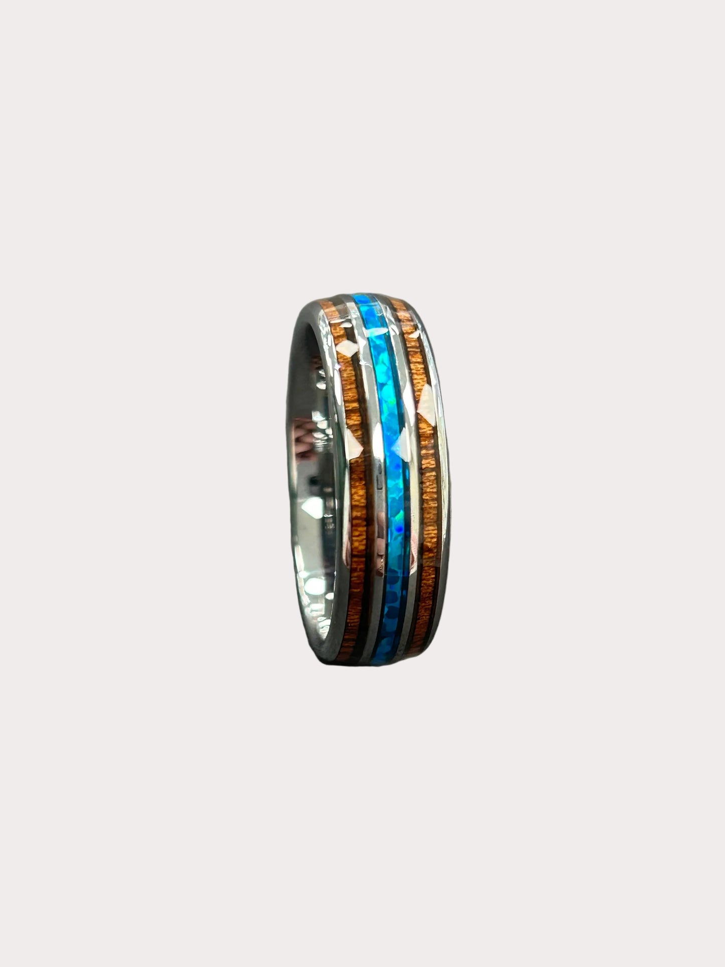 Tungsten Blue Opal Inlay & Wood Ring