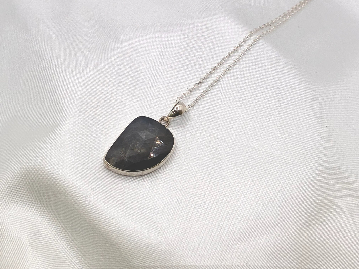 Sterling Silver Freeform Natural Sapphire Pendant