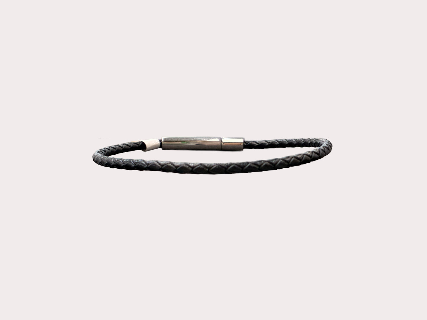 Stainless Steel Black 3mm Leather Bracelet