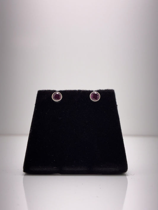 Sterling Silver Round Ruby Stud Earrings