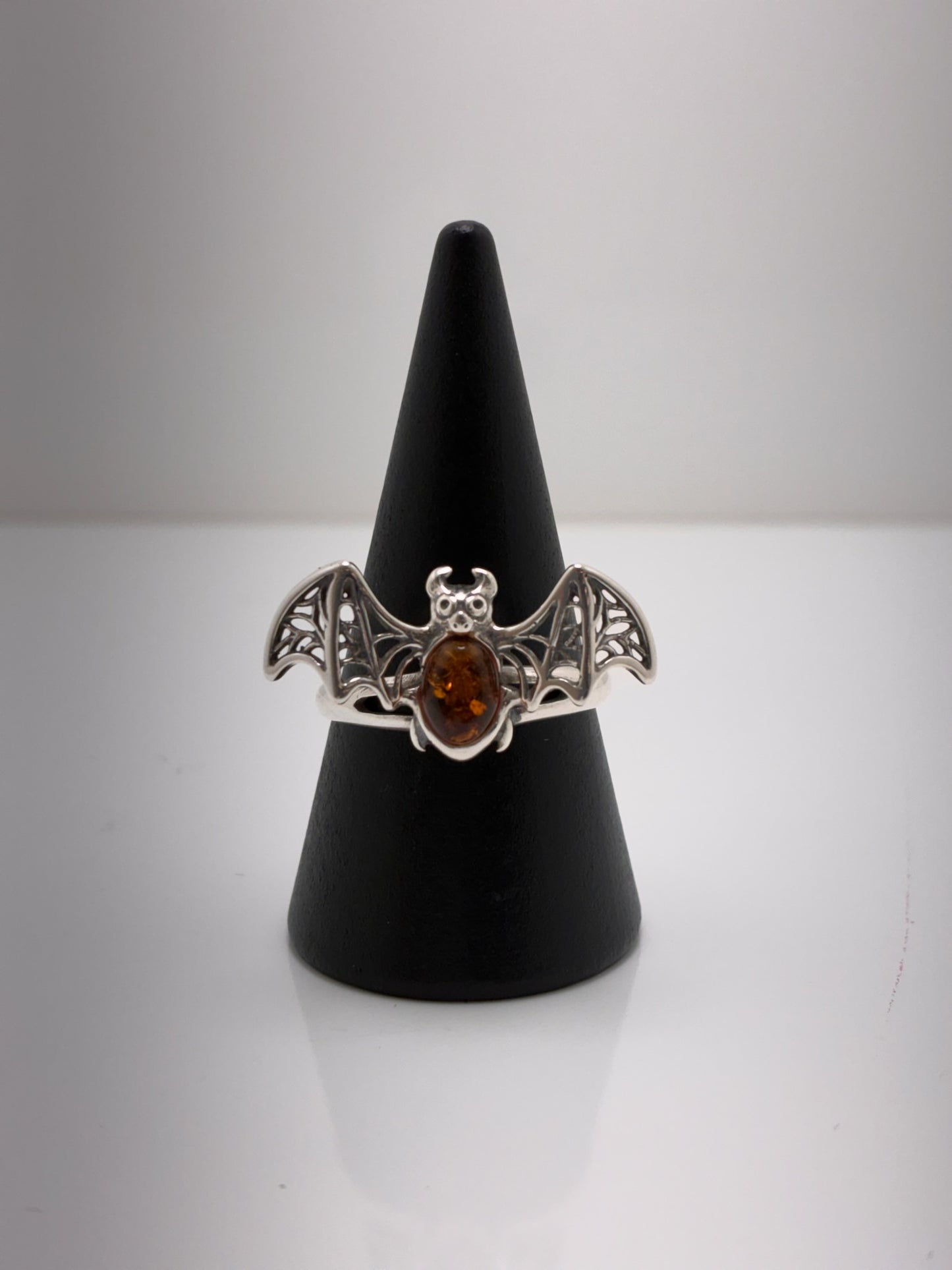 Sterling Silver Amber Bat Ring