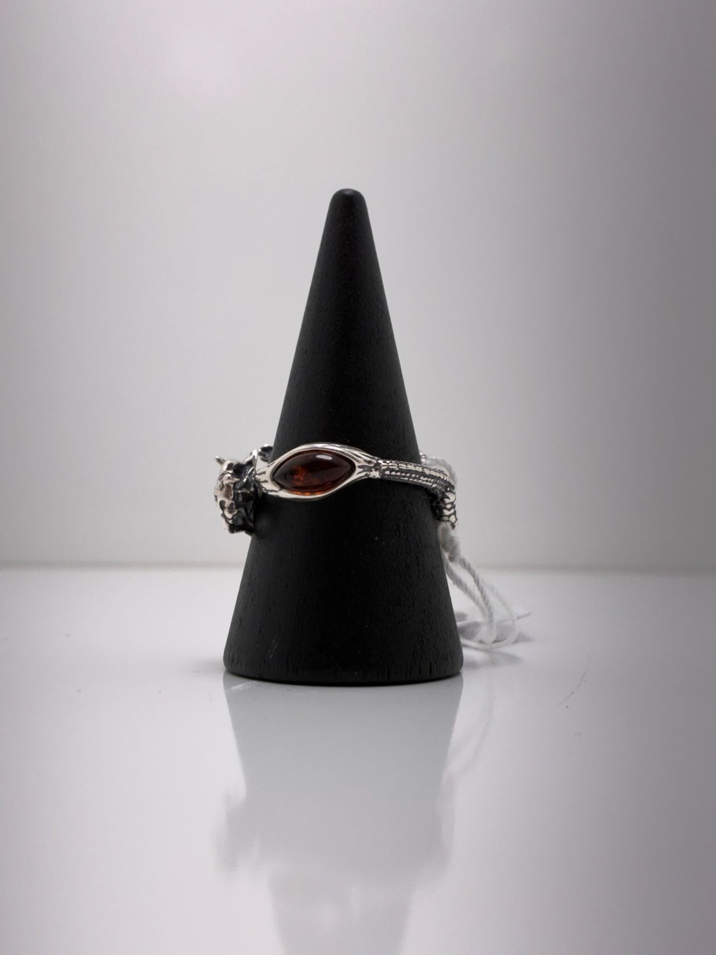 Sterling Silver Dragon Amber Ring
