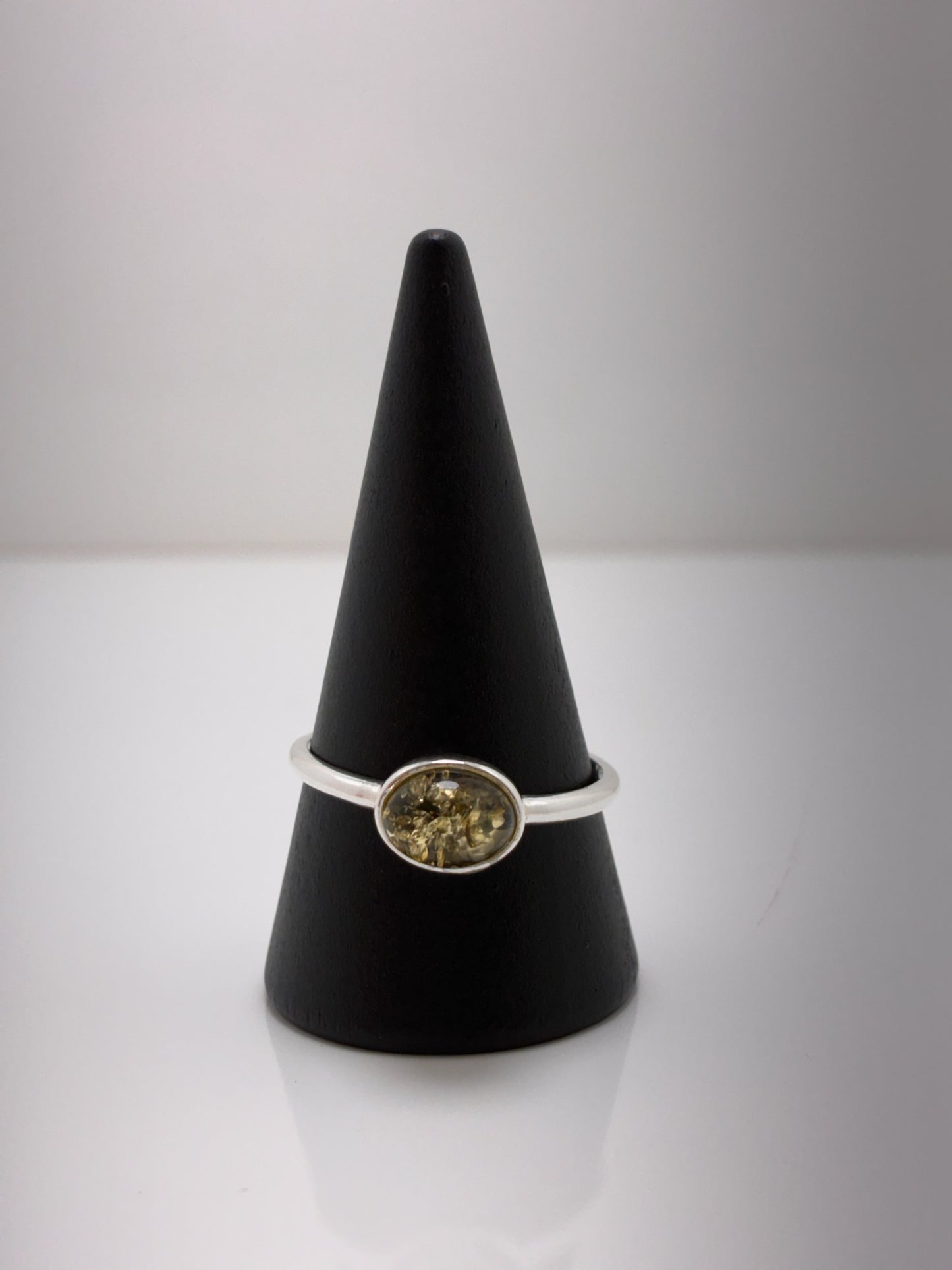 Sterling Silver Oval Amber Ring