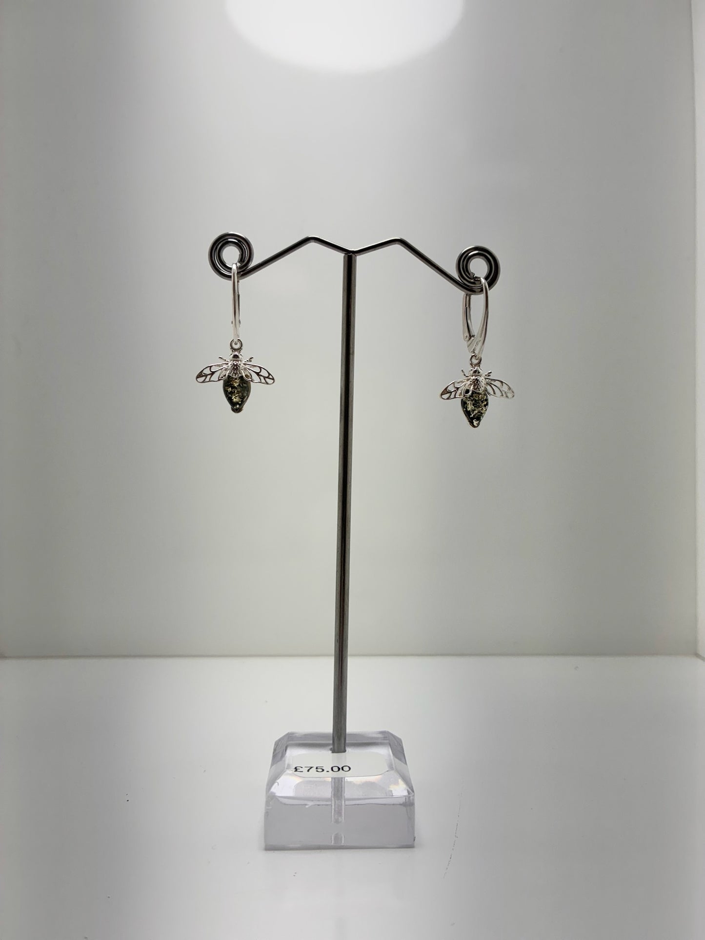 Sterling Silver Large Bee Amber Earrings