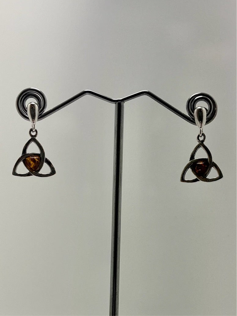 Sterling Silver Amber Celtic Earrings