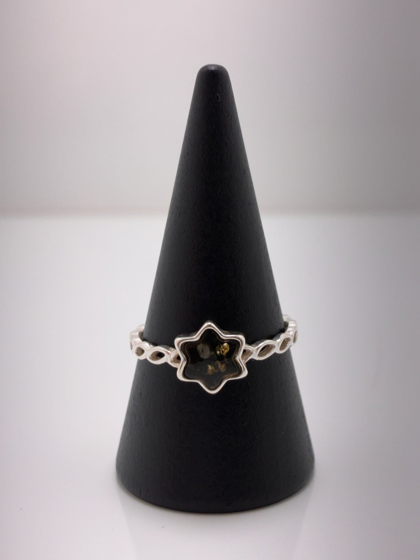 Sterling Silver Star Amber Ring