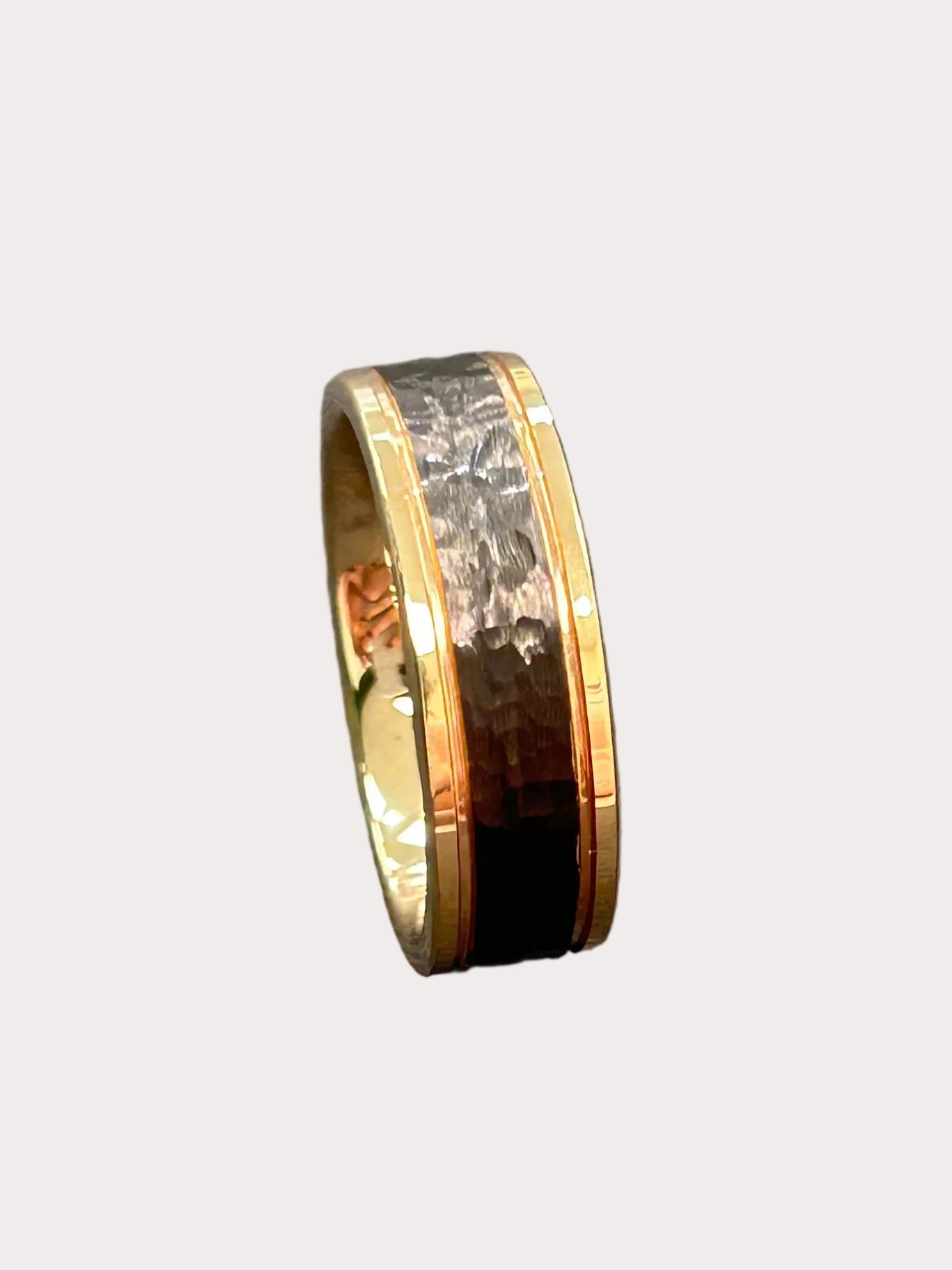 Rose Gold Plated Hammered Steel Ring