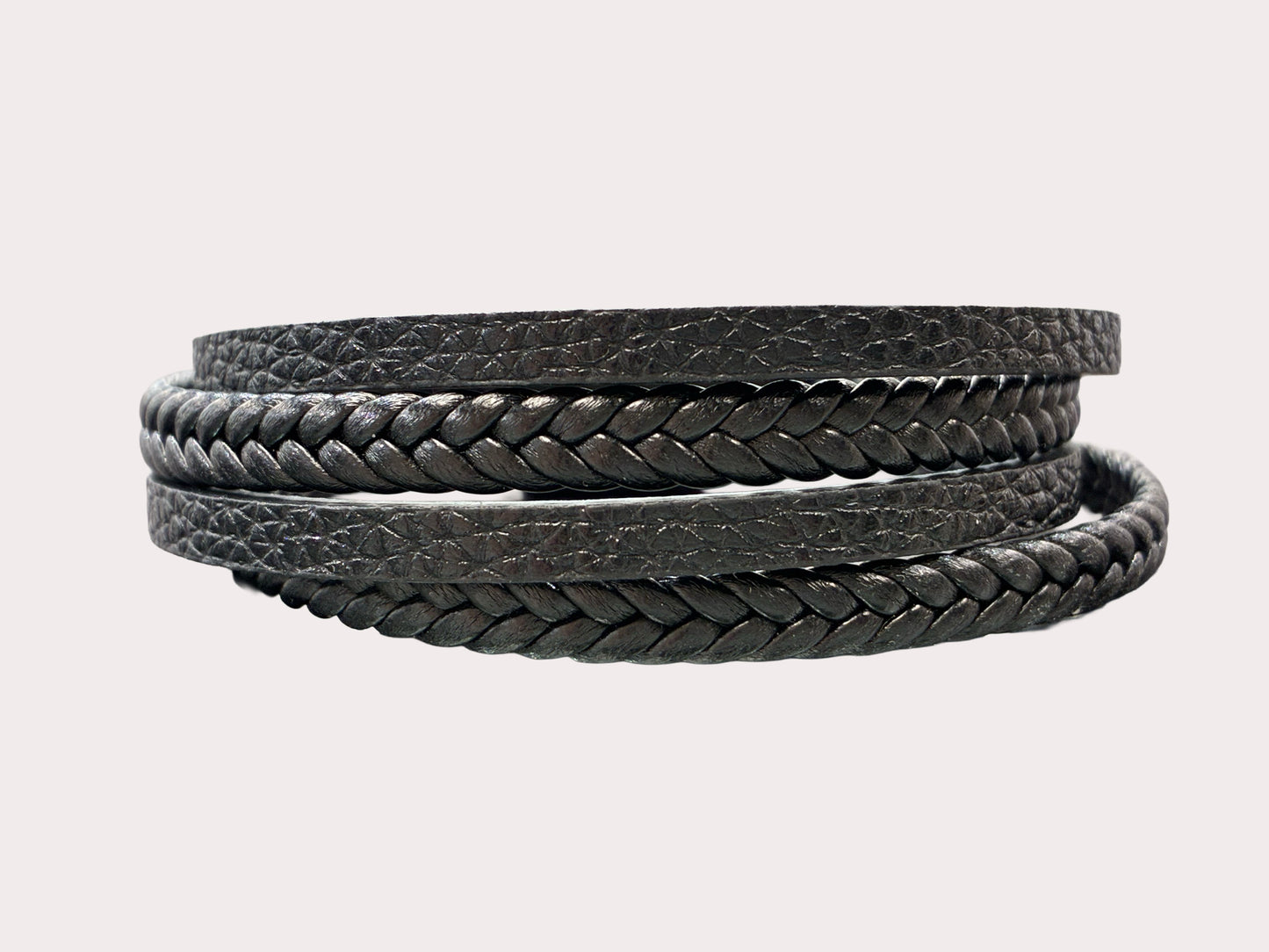 Stainless Steel Leather Black Braided Bracelet