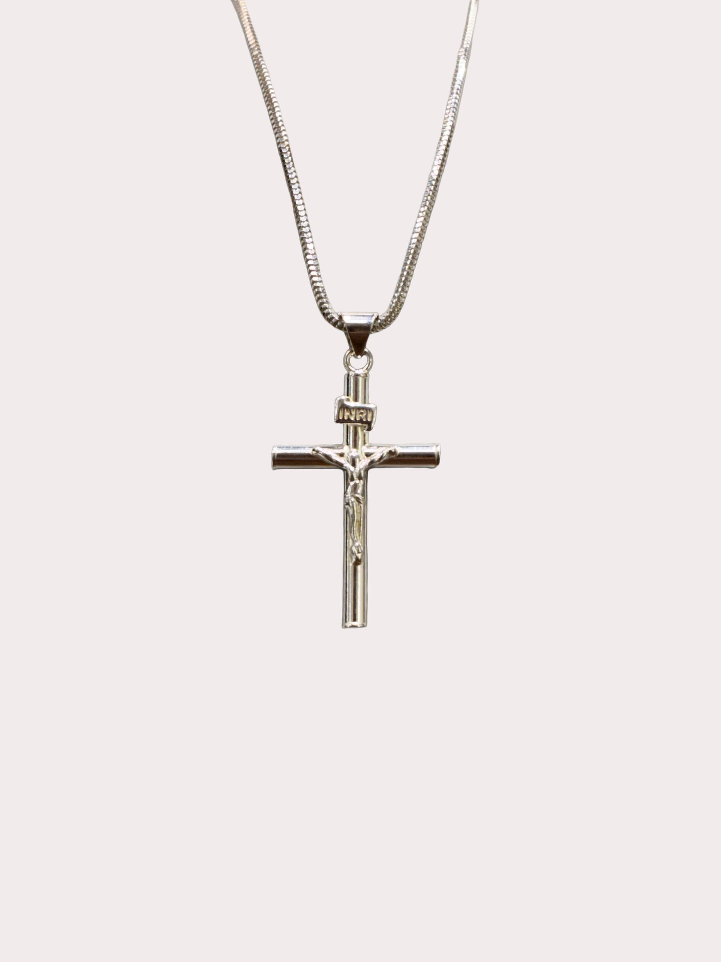 Sterling Silver 37mm Crucifix Pendant and Snake Chain