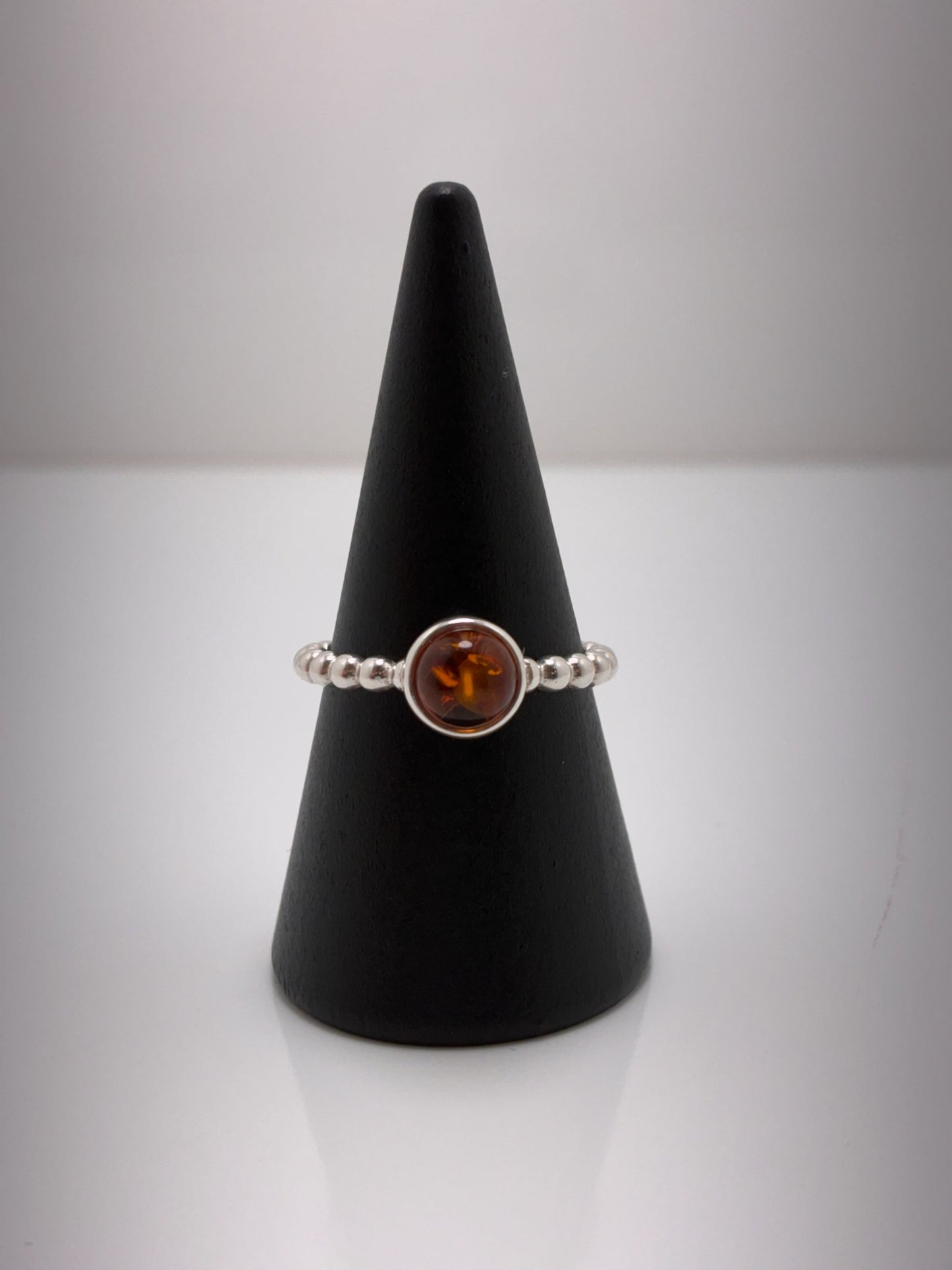 Sterling Silver Round Amber Bead Ring