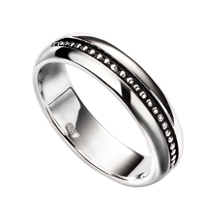 Sterling Silver Inset Beaded Pattern Ring