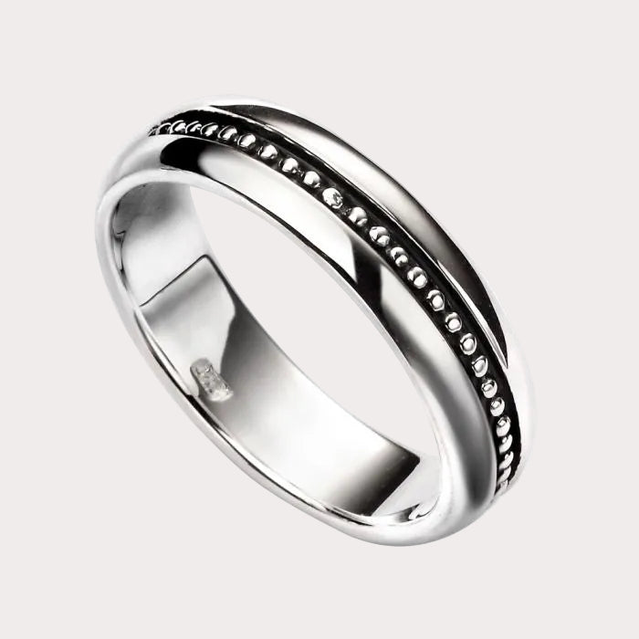 Sterling Silver Inset Beaded Pattern Ring