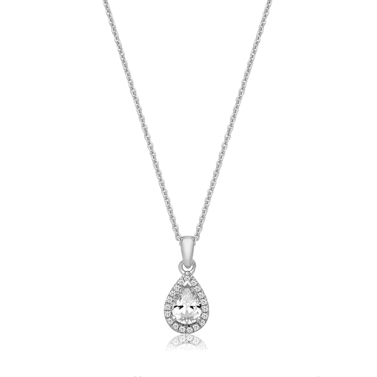 Sterling Silver Pear Cut Halo CZ Pendant