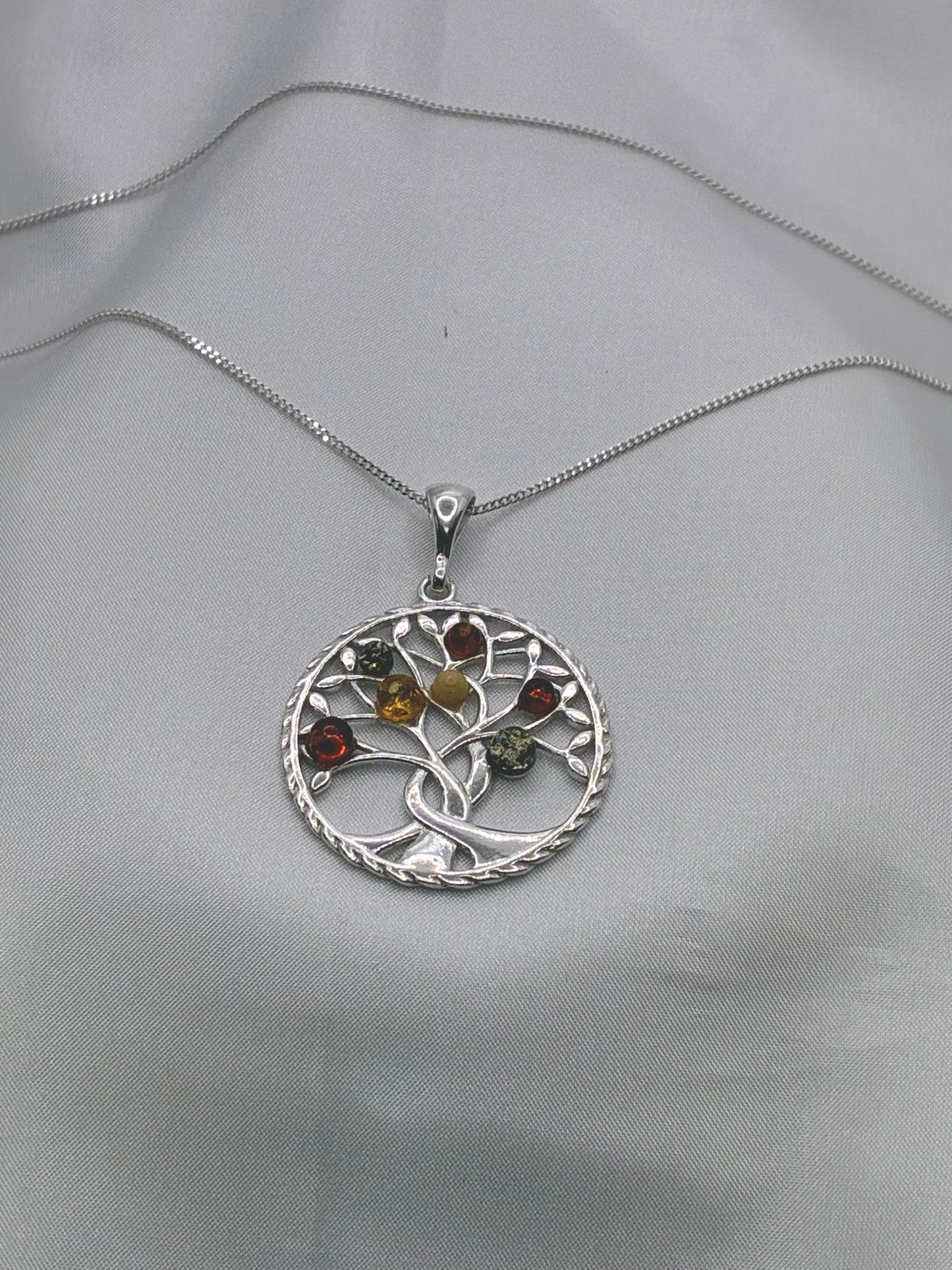 Sterling Silver Large Amber Tree Of Life Pendant