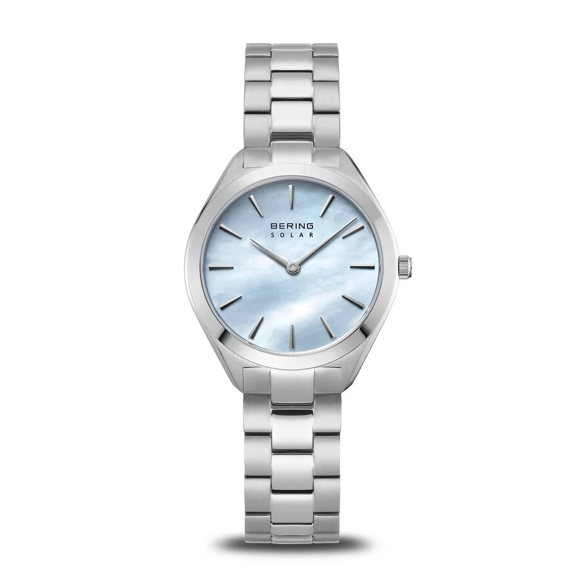 Bering Time Ladies SOLAR 31mm MOP Blue Face Stainless Steel Watch