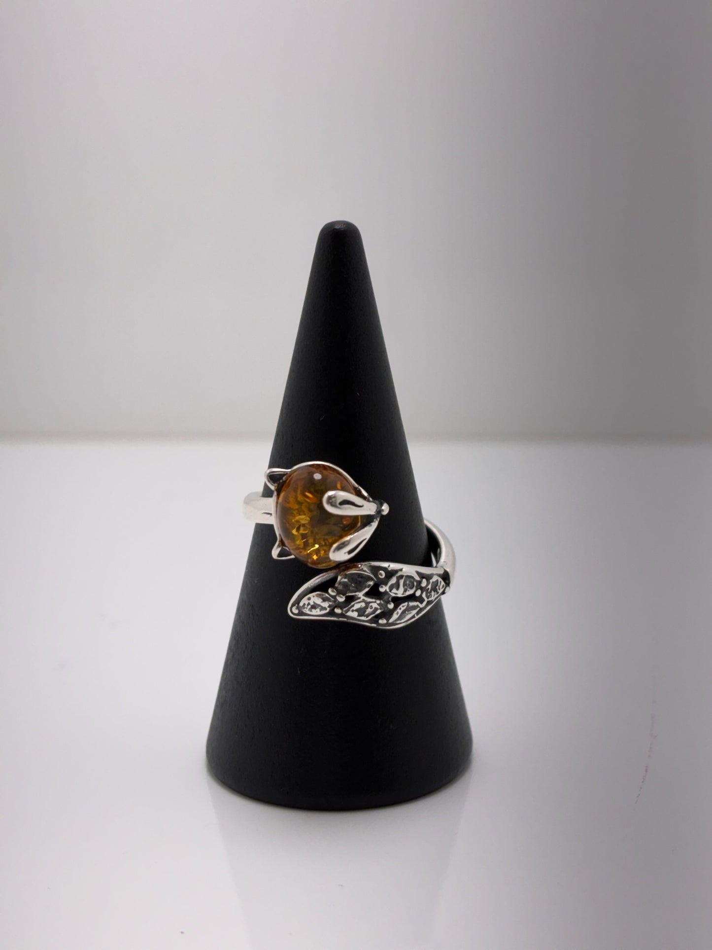 Sterling Silver Fox Amber Ring