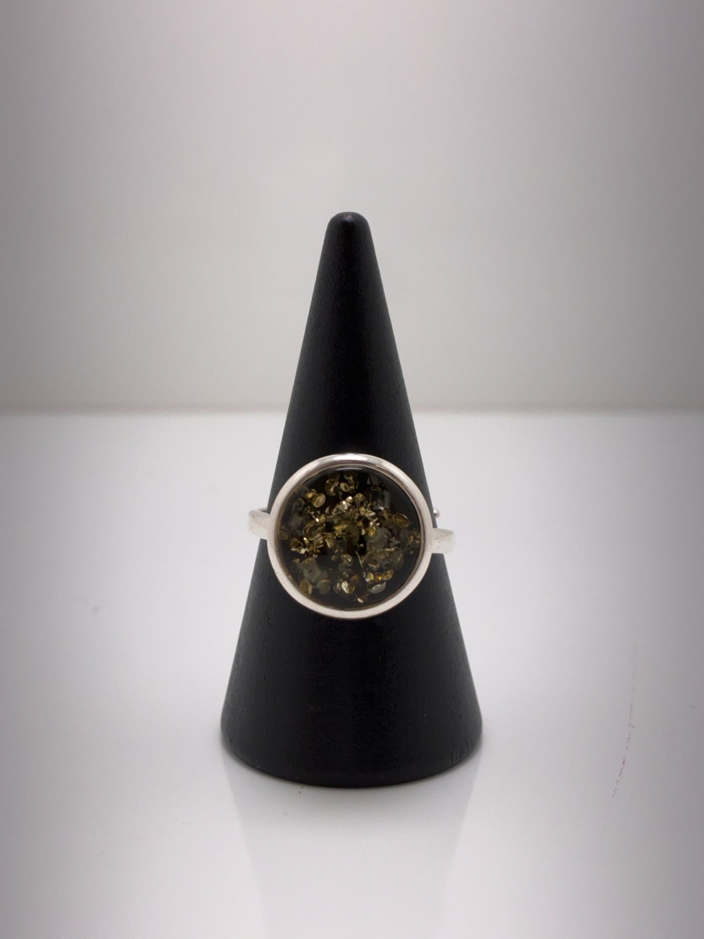 Sterling Silver Round Amber Ring