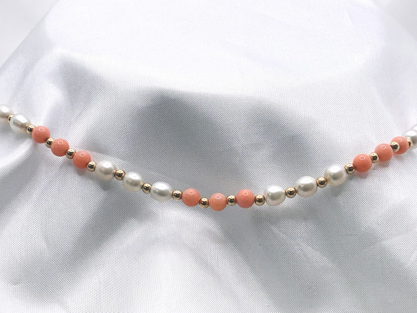 18'' Pearl And Coral Necklace With 9ct Gold Beads