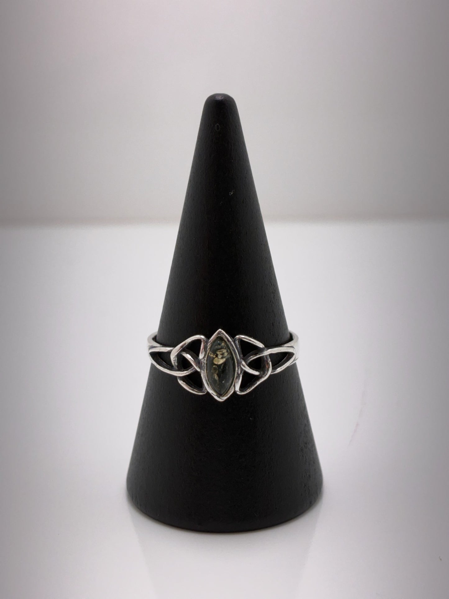 Sterling Silver Green Marquise Amber Ring