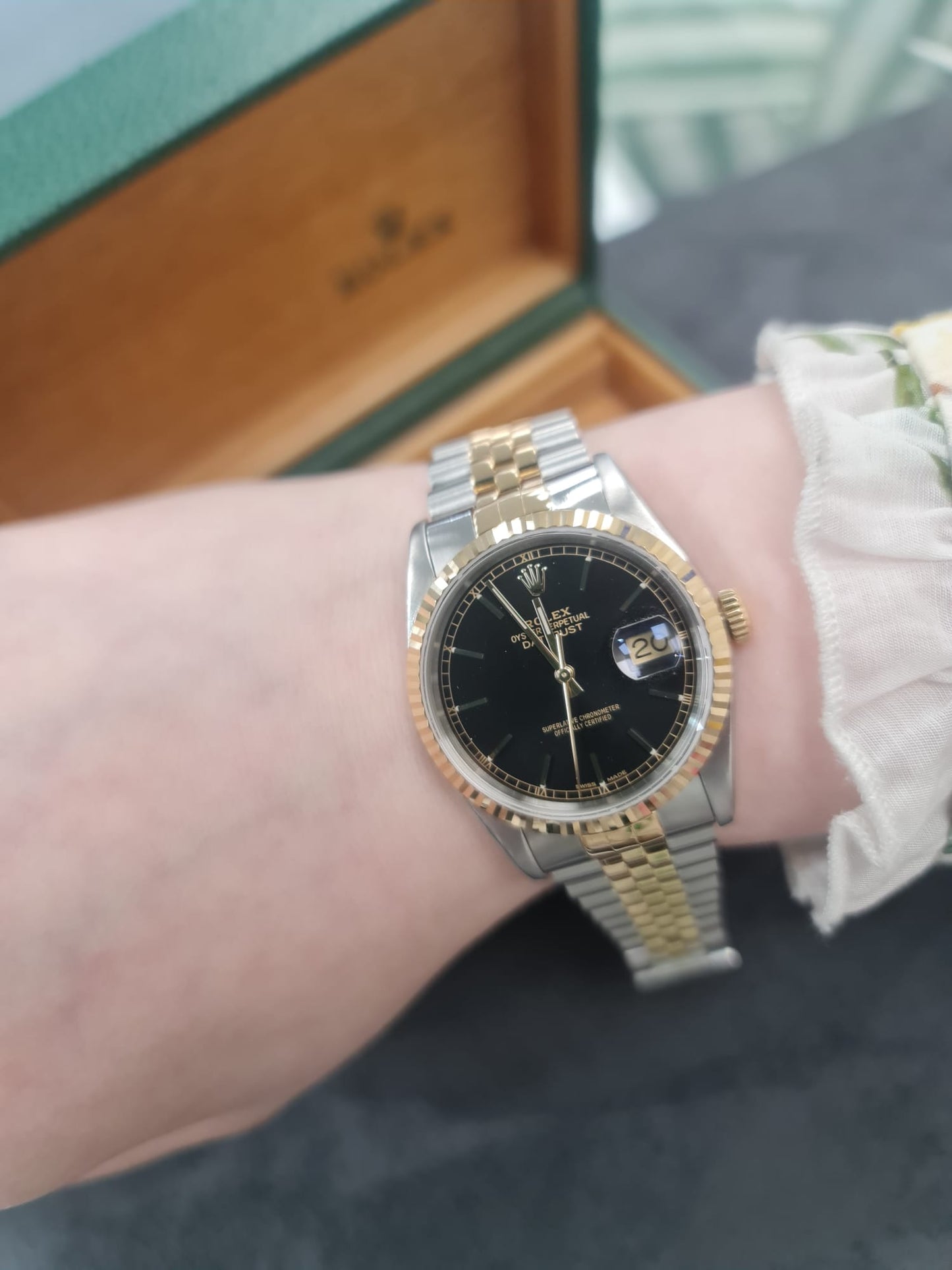 Pre-Owned Unisex Rolex Bimetal Perpetual Oyster Black Dial