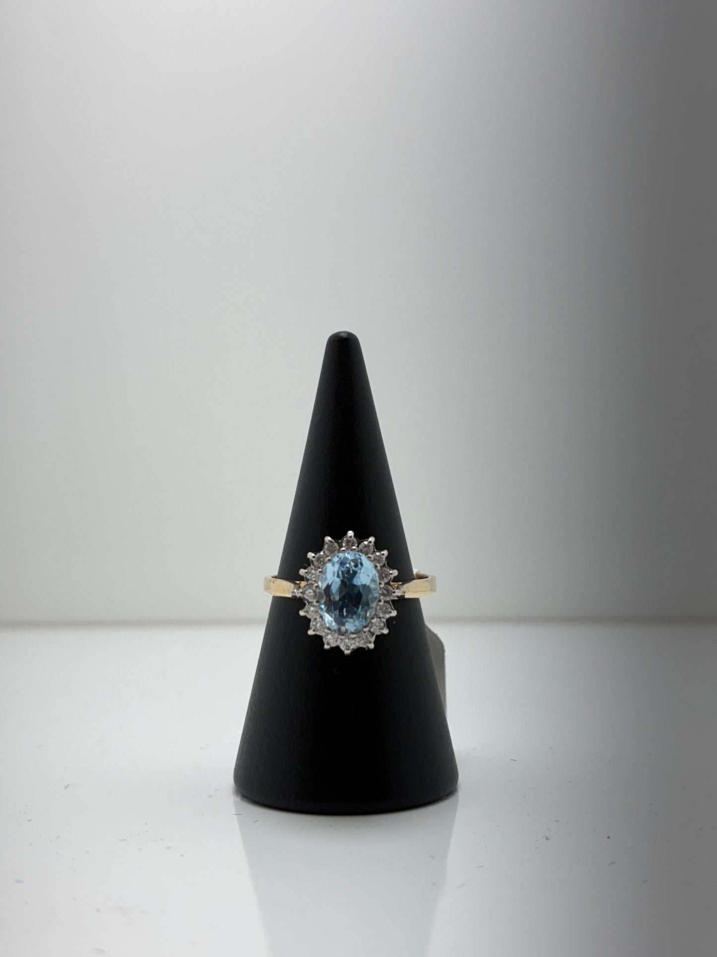 9ct Yellow Gold Blue Topaz with Diamond Ring