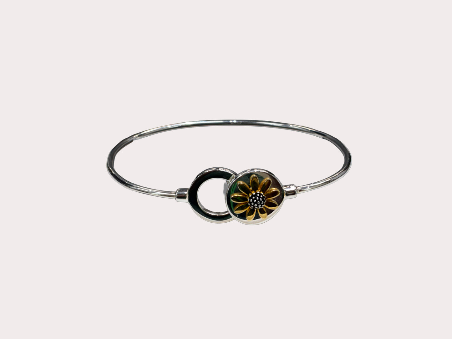 Sterling Silver Sunflower Button Bangle